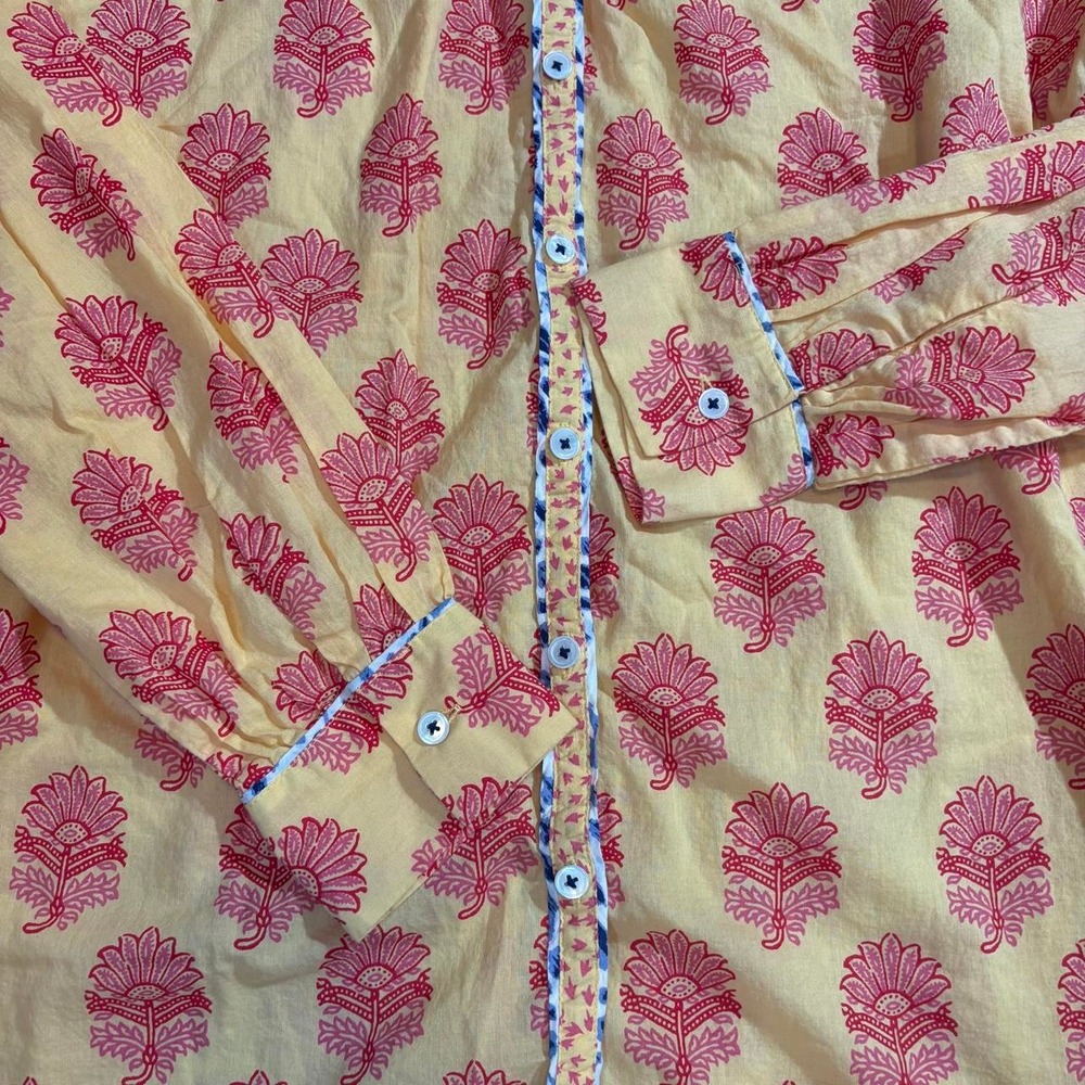 Sundance Women Cotton Lightweight Yellow Blouse Floral Contrasting Pattern Large - Picture 5 of 8